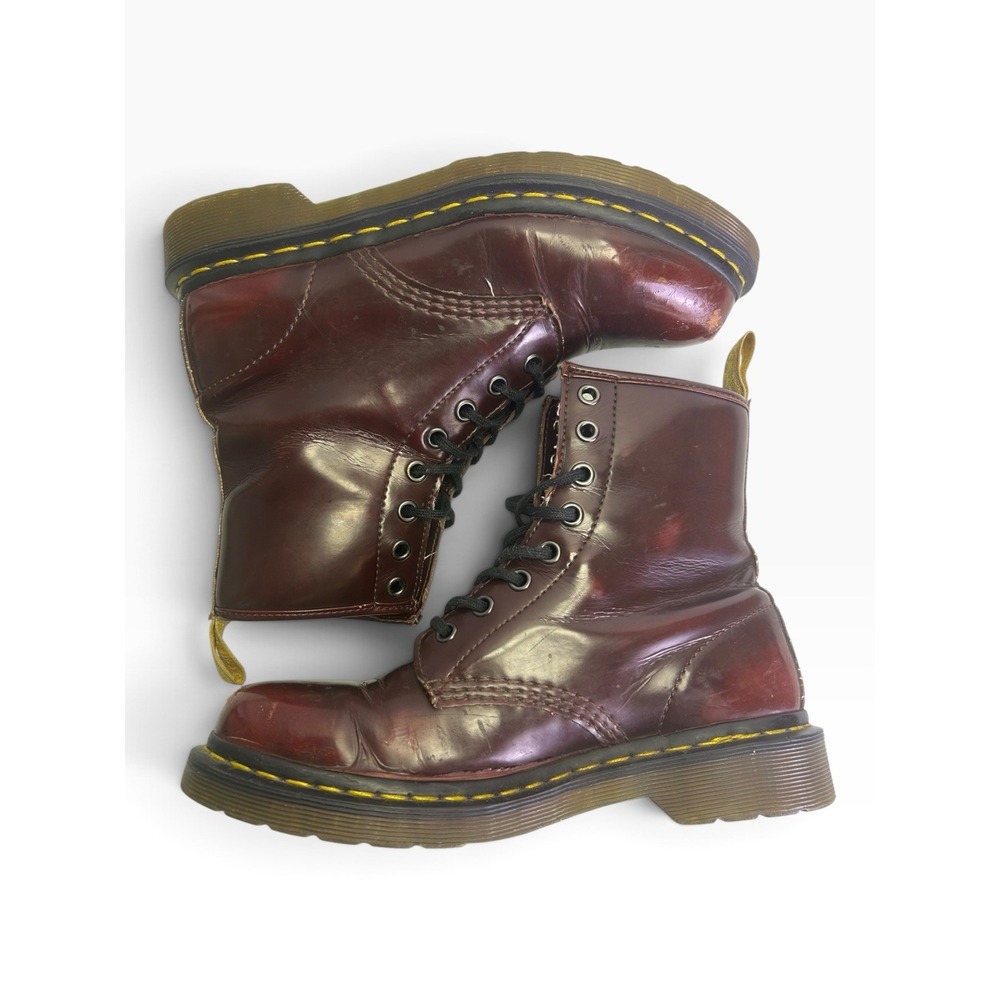 Dr. Martens 1460 Vegan Boots Women 7 Cherry Red Oxford Rub Off Combat 8-Eye - Picture 5 of 8
